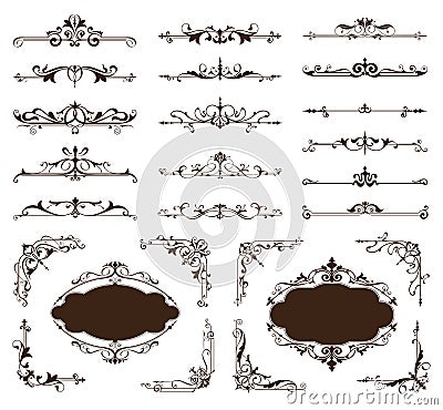 Ornamental design borders and corners Vector set of vintage ornaments Vector Illustration