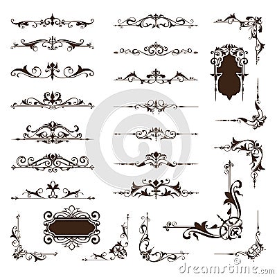 Ornamental design borders and corners Vector set of vintage ornaments Vector Illustration