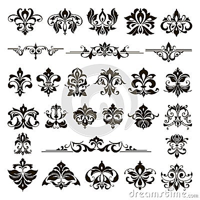 Ornamental design lace borders and corners Vector set art deco floral ornaments elements Vector Illustration