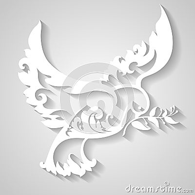 Ornamental dove with olive branch. Symbol of peace. Vector Illustration