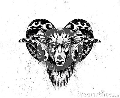 Ornamental drawing of Aries, sacred animal symbol. Stock Photo