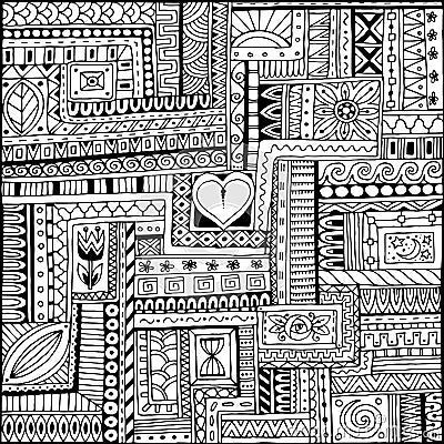 Ornamental ethnic black and white pattern with heart. Tribal background Vector Illustration