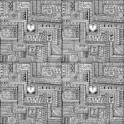 Ornamental ethnic black and white pattern with heart. Tribal background Vector Illustration