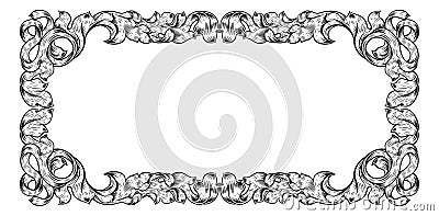 Filigree Heraldry Leaf Pattern Floral Border Frame Vector Illustration