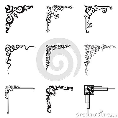 Ornamental floral and geometric corners in different style. Cartoon Illustration