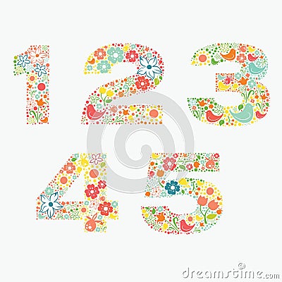 Ornamental floral numbers 1 2 3 4 5 Vector Illustration