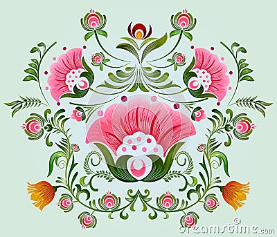 Ornamental flower design of Khokhloma a Russian style painting Vector Illustration