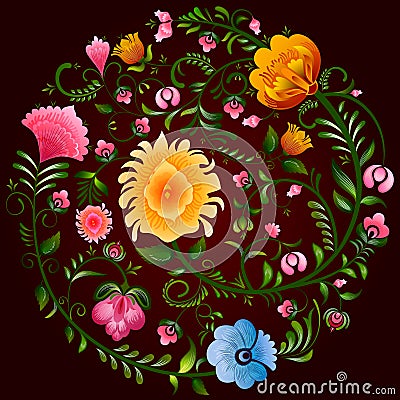 Ornamental flower design of Khokhloma a Russian style painting Vector Illustration
