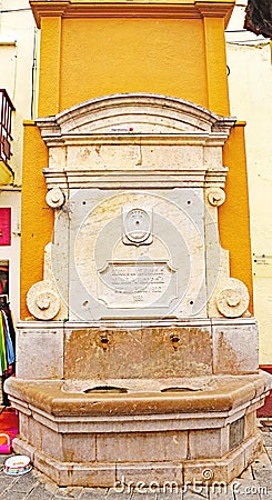 ornamental fountain in Cubellas, Tarragona Stock Photo