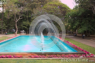Ornamental fountain with jets of sparkling water Stock Photo