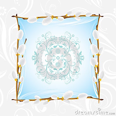Ornamental frame with willow branch Vector Illustration