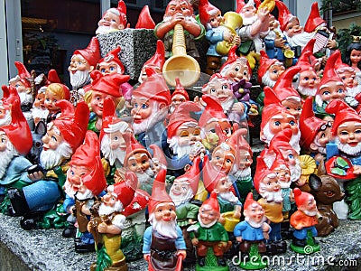 Ornamental garden figurines with little dwarves Editorial Stock Photo