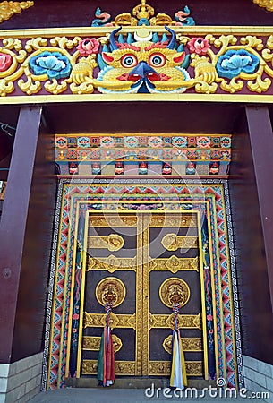 Ornamental gate of Buddhist temple Stock Photo