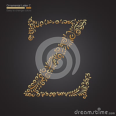 Ornamental Golden Floral Letter Z Stock Photo