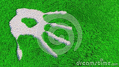 Ornamental gravel handprint on grass background Cartoon Illustration