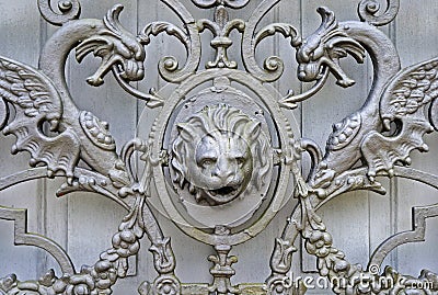 Ornamental grid on colonial balcony, detail Stock Photo