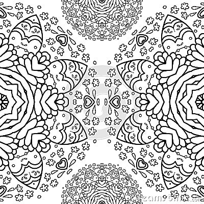 Ornamental half round lace pattern, circle background, crocheting handmade lace, lacy arabesque designs. Vector Illustration