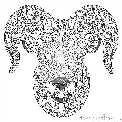 Ornamental head of goat or ram. Vector Illustration