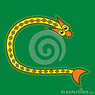 Ornamental initial letter C as snake Vector Illustration