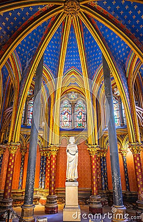 Ornamental interior of Lower chapel of Sainte-Chapelle Editorial Stock Photo