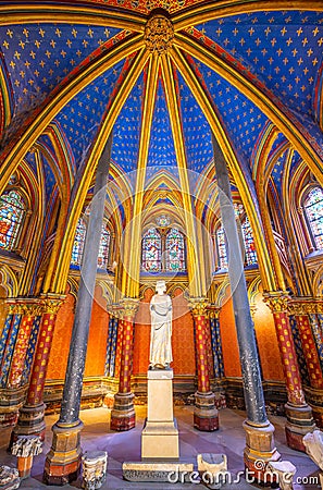 Ornamental interior of Lower chapel of Sainte-Chapelle Stock Photo