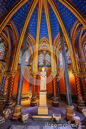 Ornamental interior of Lower chapel of Sainte-Chapelle Editorial Stock Photo