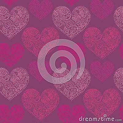 Ornamental lace hearts seamless pattern Vector Illustration