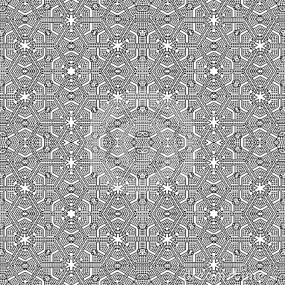Ornamental linear pattern. Detailed vector illustration. Seamless black and white texture. Mandala design element. Vector Illustration
