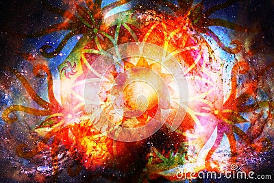 ornamental mandala in cosmic space, graphic effect. Stock Photo
