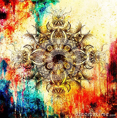 Ornamental mandala. Original hand draw and computer collage. Stock Photo