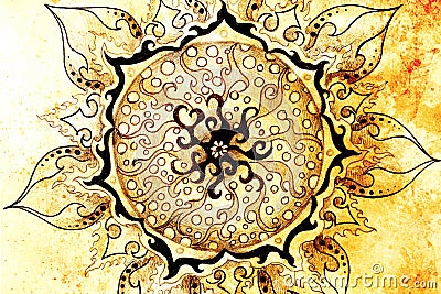 Ornamental mandala. Original hand draw and computer collage. Stock Photo