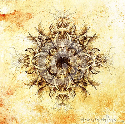 Ornamental mandala. Original hand draw and computer collage. Stock Photo