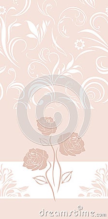 Ornamental pink banner with stylized roses Vector Illustration