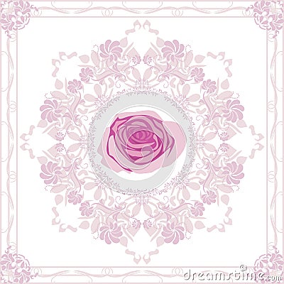 Ornamental purple element with rose Vector Illustration