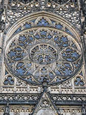 Ornamental Rose window of the Cathedral of Saints Vitus, Wenceslaus and Adalbert in Prague Stock Photo