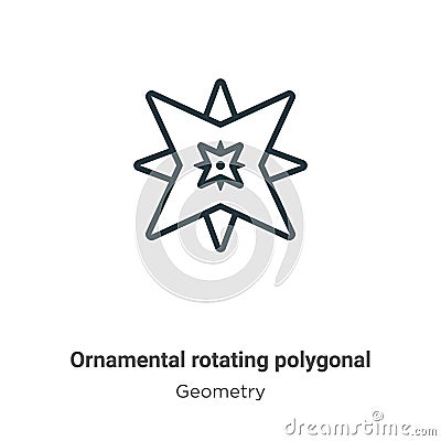 Ornamental rotating polygonal outline vector icon. Thin line black ornamental rotating polygonal icon, flat vector simple element Vector Illustration