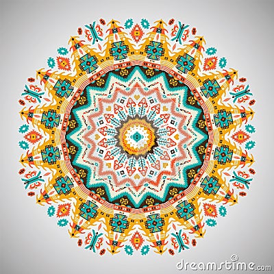 Ornamental round geometric pattern in aztec style Vector Illustration