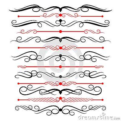 Ornamental rule lines in different design decor. Vector Illustration