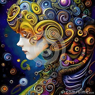 Ornamental swirly girl portrait. Abstract fashion portrait Stock Photo