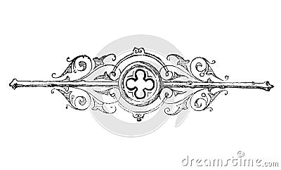 Ornamental Text Divider With Cross Shaped Gothic Window Tracery. Vintage Antique Drawing Stock Photo