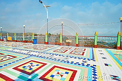 The ornamental tiled floor in Summit Pagoda, Sagaing Stock Photo