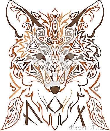 Ornamental tribal style fox silhouette Vector Illustration