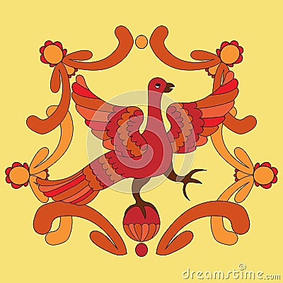 Ornamental vector illustration of mythological bird. Red phoenix Vector Illustration