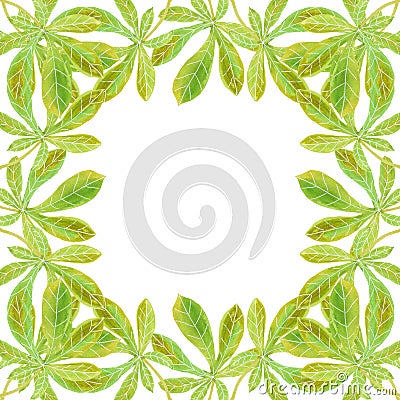 Ornamental watercolor frame with green leaves Stock Photo