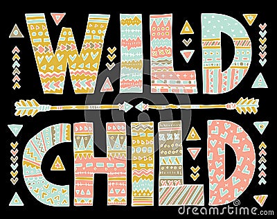 Ornamental Wild Child lettering Vector Illustration