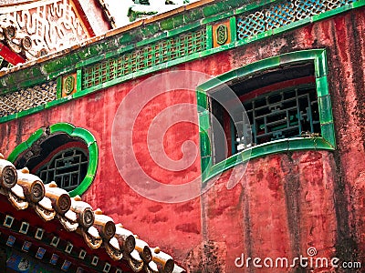 Ornamental Windows in the Forbidden City palace inner complex Stock Photo