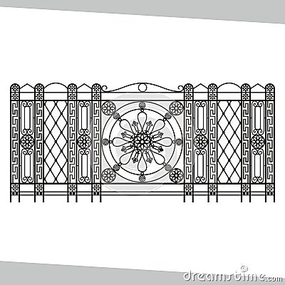 Ornamental wrought iron, fencing on white isolated background Vector Illustration