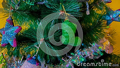 Ornaments for Christmas tree decoration, with different shapes, colors and sizes Stock Photo