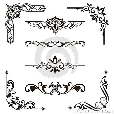 Ornaments elements floral retro corners frames borders stickers art deco design illustration Vector Illustration