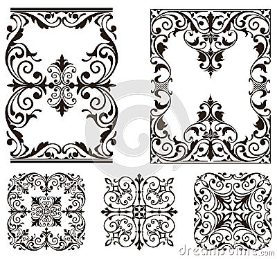 Ornaments elements floral retro corners frames borders stickers art deco design illustration Vector Illustration